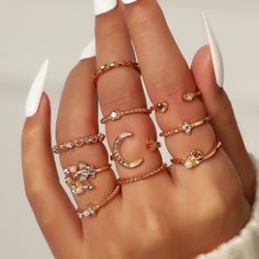 10шт кольцо со стразами Shein