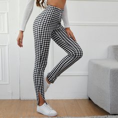 Разрез Клетка Повседневный Брюки Shein