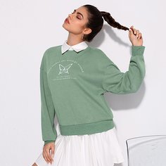 Контрастный воротник Животный Повседневный Свитшоты Shein