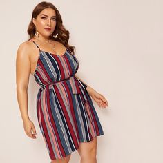 Размер Плюс Полосатое Платье На Бретелях Shein