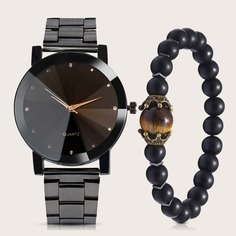 1шт мужские круглые стрелочные кварцевые часы и 1шт браслет Shein