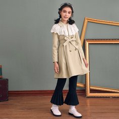 с поясом Одноцветный Повседневный Пальто для девочек Shein