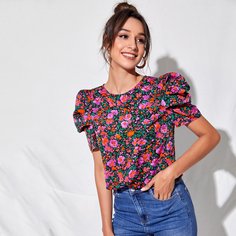 Пуговица Цветочный Бохо Блузы Shein