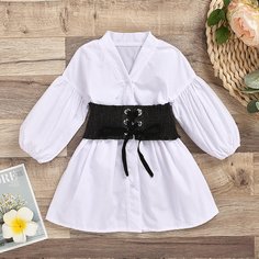 на шнурках Контрастный цвет Повседневный Платья для девочек Shein