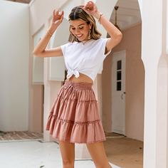 С оборками Одноцветный Бохо Юбки Shein