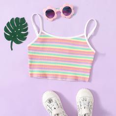 Вязаная радужная полосатая майка для девочек Shein