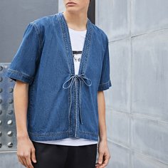 С батом перед Одноцветный Повседневный Мужские джинсовые рубашки Shein