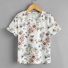 Цветочный Повседневный Футболки для девочек Shein