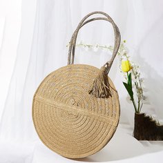Соломенная круглая сумка с бахромой Shein