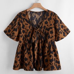 Блузка размера плюс с принтом и узлом Shein