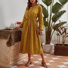 Платье на кулиске с принтом листьев Shein