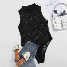 Однотонное кружевное боди размера плюс Shein