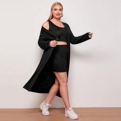 Однотонная майка, юбка и пальто размера плюс Shein