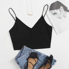 Однотонный топ на бретелях Shein