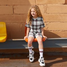 Топ в клетку и байкерские шорты для девочек Shein