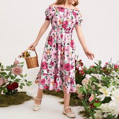 Топ с открытыми плечами и юбка с оборкой для девочек Shein
