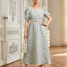 Платье с пышным рукавом и квадратным воротником без пояса Shein