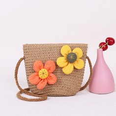 Соломенная сумка с цветком для девочек Shein