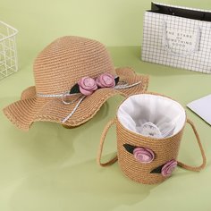 Сумка-ведро и шляпа с цветком для девочек Shein