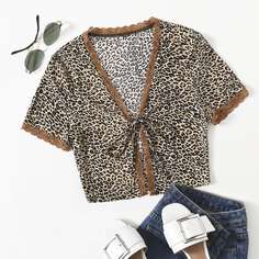 Контрастные кружева Леопард Повседневный Женские топы Shein