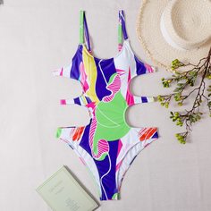 Контрастный слитный купальник с разрезом Shein