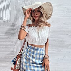 Оборка Одноцветный Бохо Блузы Shein