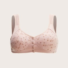 Бюстгальтер с цветочным принтом и пуговицами размера плюс Shein