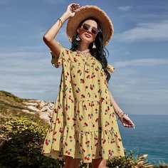 С оборками Фрукты и овощи Бохо Платье Shein