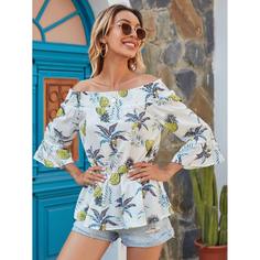 С оборками Тропический Бохо Блузы Shein
