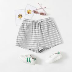 С батом перед Полосатый Повседневный Шорты для девочек Shein