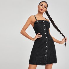 Открытая спина Одноцветный Повседневный Джинсовые платья Shein