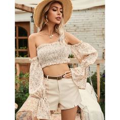 с оборками цветочный Бохо Женские топы Shein
