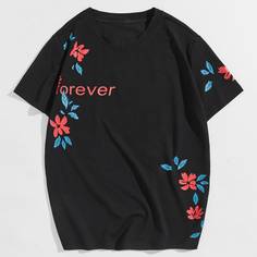 Цветочный Повседневный Мужские футболки Shein