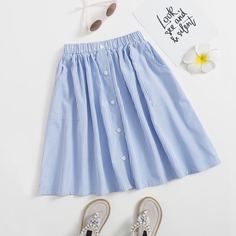 Юбка в полоску с карманом для девочек Shein