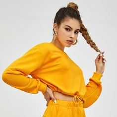 на кулиске Ровный цвет Повседневный Свитшоты Shein