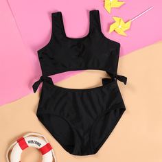 Слитный купальник с разрезом для девочек Shein