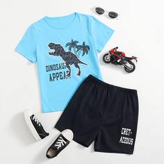 Футболка с оригинальным принтом и шорты для мальчиков Shein