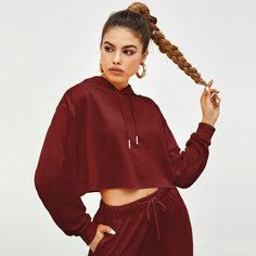 на кулиске Ровный цвет Повседневный Свитшоты Shein
