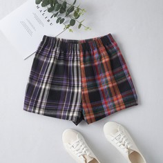 Шорты в клетку с эластичной талией Shein