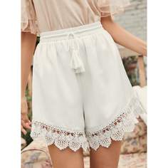 Шорты с кружевной отделкой на кулиске Shein