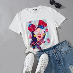 Объект Повседневный Футболка размера плюс Shein