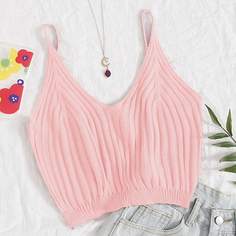 Однотонный короткий трикотажный топ Shein