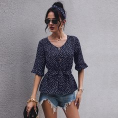 Пояс В горошёк Повседневный Блузы Shein
