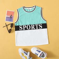 Контрастная майка с текстовым принтом для мальчиков Shein