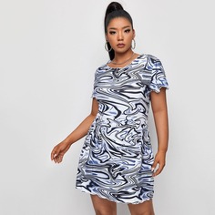 Волнистый край Принт Повседневный Платья размер плюс Shein