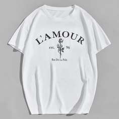 Мужская футболка с цветочным и текстовым принтом Shein