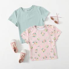 Цветочный Повседневный Футболки для девочек Shein