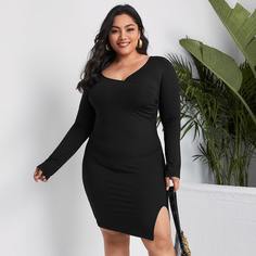 Разрез Одноцветный Повседневный Платья размер плюс Shein