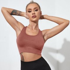 Однотонный спортивный бюстгальтер со средней поддержкой Shein