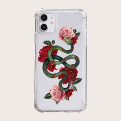 Прозрачный чехол для телефона с узором змеи и цветка Shein